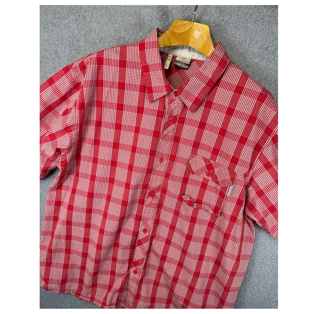 MERRELL Red White Plaid Short Sleeve Button Up Shirt Mens XXL Casual Outdoor 2XL